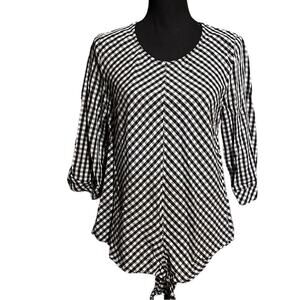 Papillon Black White Gingham Top Blouse Women's M Medium